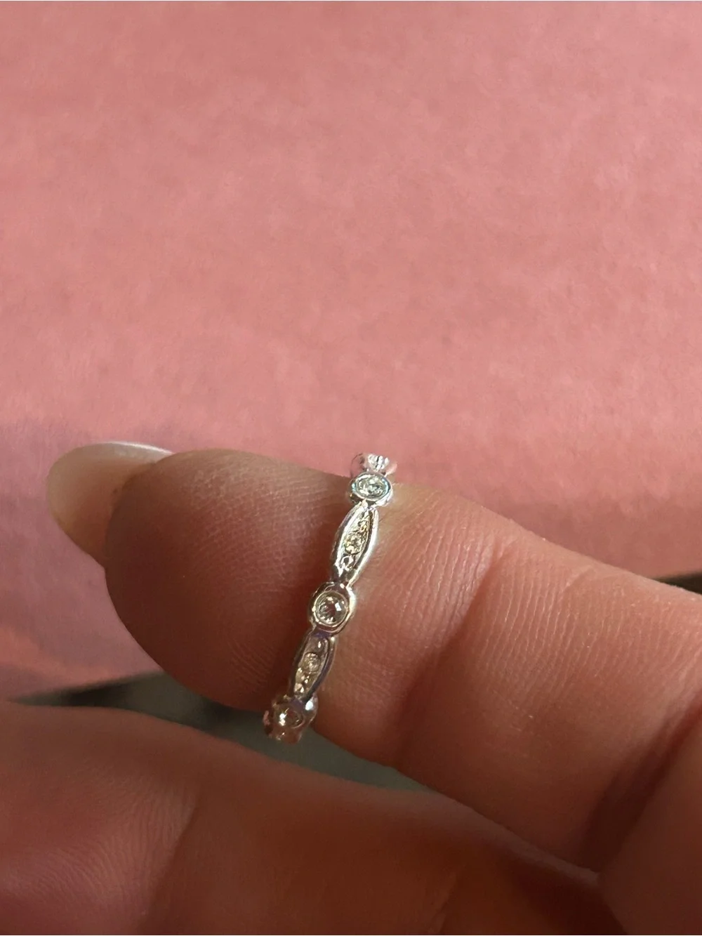 Vintage Silver Tone Eternity Ring With Round and Marquise-Cut Stones. Size 6.